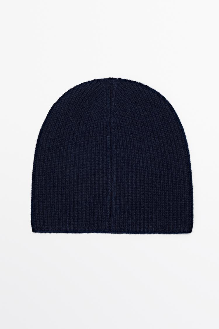 100% cashmere knit beanie — Navy blue