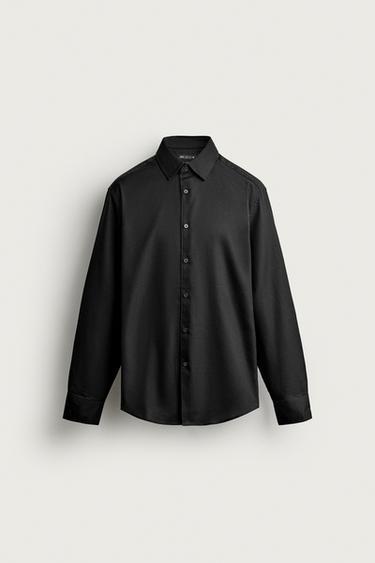 Zara 標準版紋理襯衫 - 黑色
