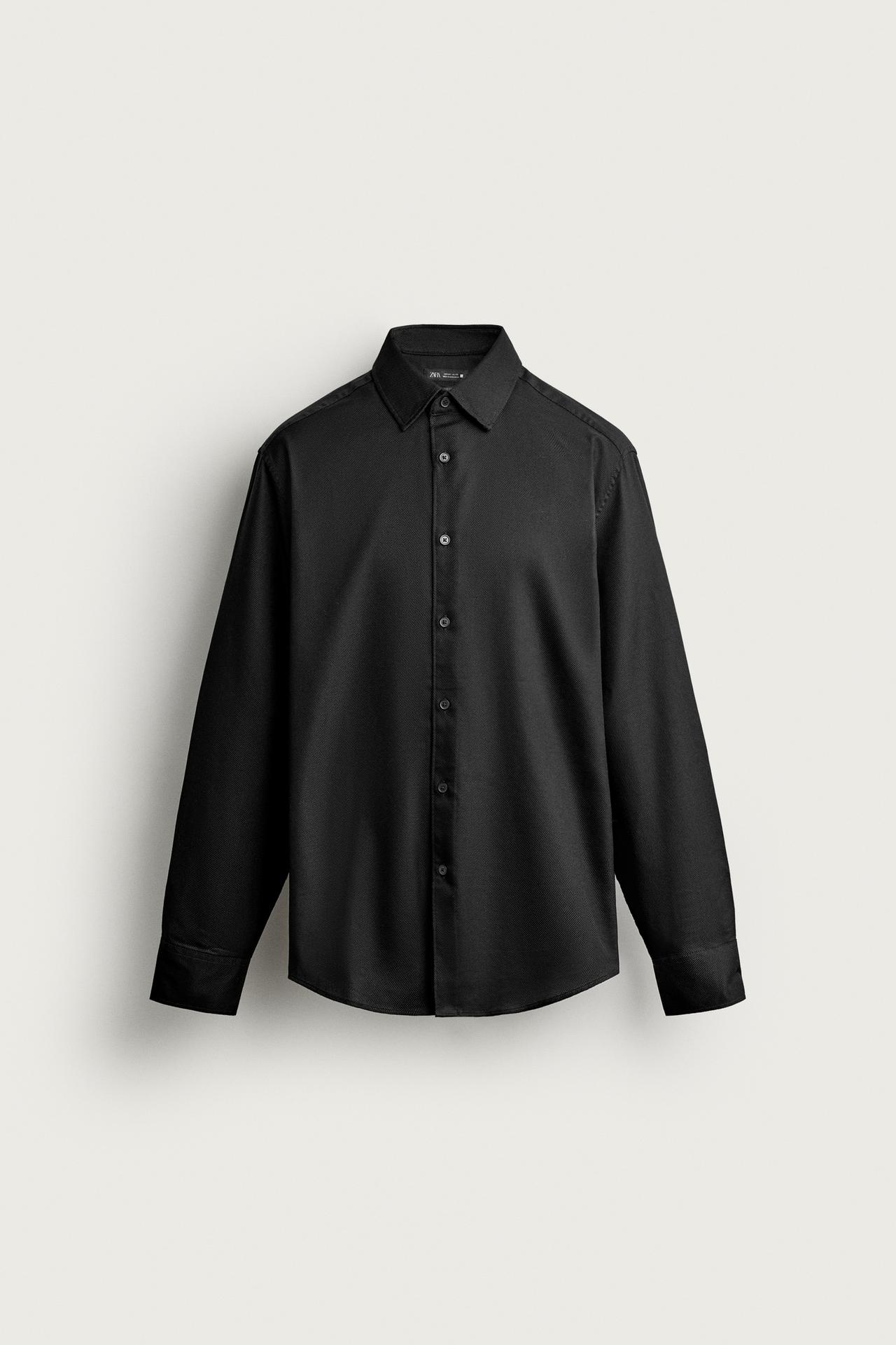 STRUCTURED REGULAR FIT SHIRT — Black