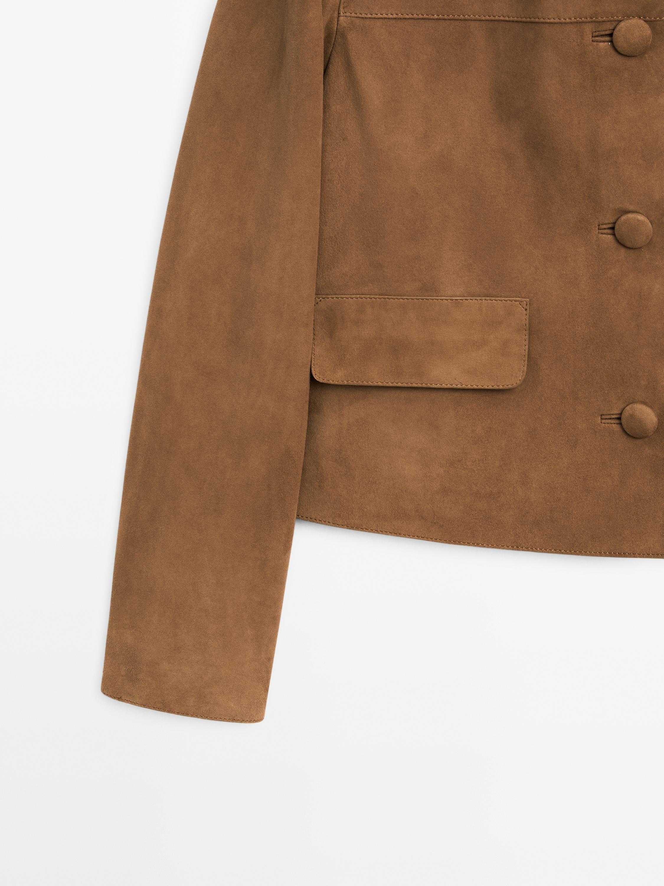Suede leather jacket with lined buttons