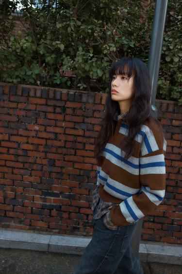 스트라이프 니트 폴로셔츠 - Zara 멀티컬러