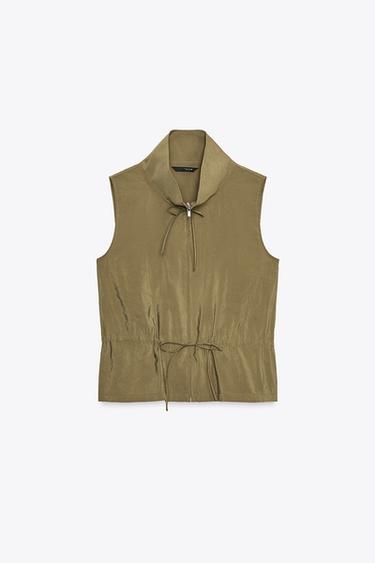 Zara ADJUSTABLE FLOWY VEST - Dark olive - Image 0