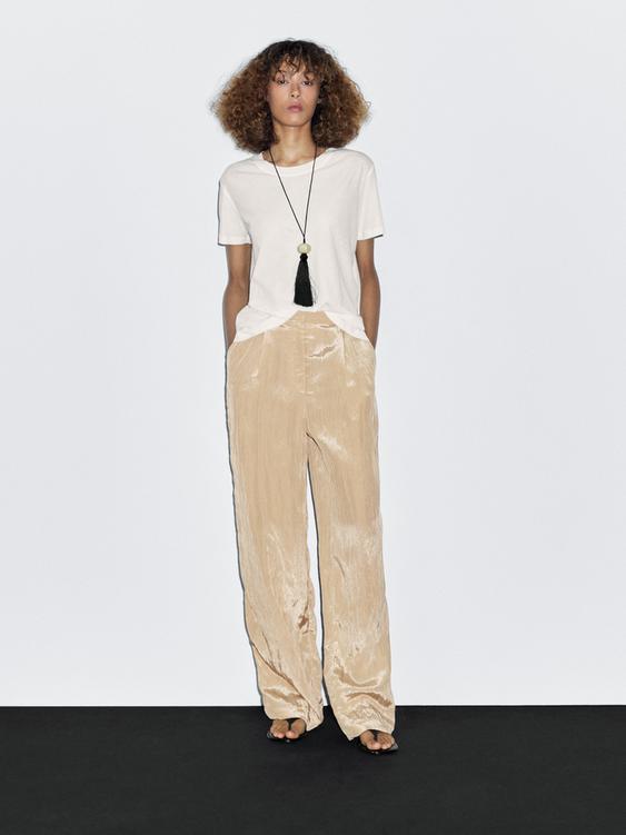 Textured satin trousers