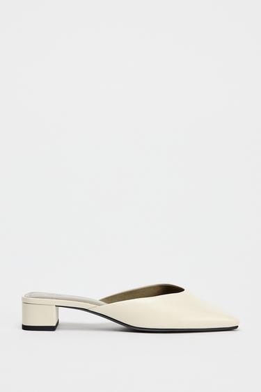 Zara HEELED LEATHER SLIDES - White