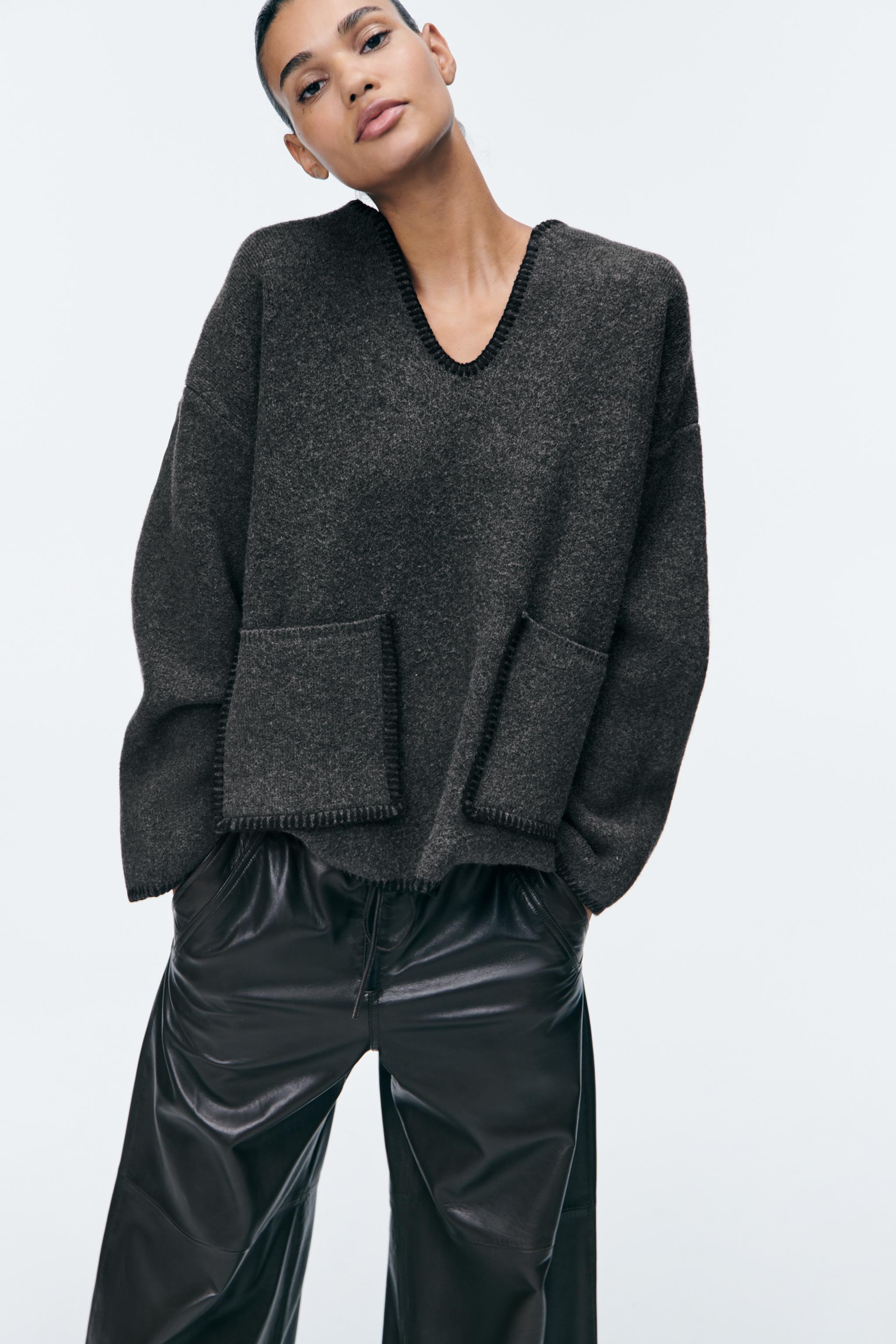 Zara contrast hot sale knit top