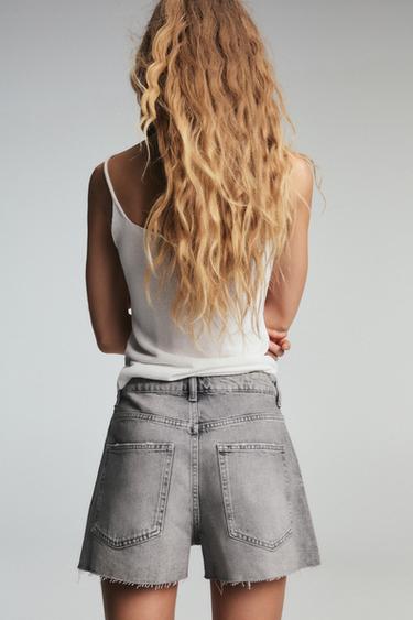 Zara TRF BAGGY LOW-RISE DENIM SHORTS - Gray