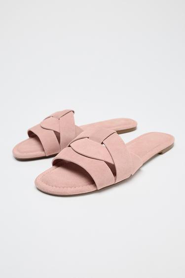 SANDALES PLATES EN CUIR CROISÉES - Rose de Zara - Image 3