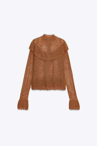 GILET ROMANTIQUE EN MAILLE POINTELLE - Marron de Zara - Image 6
