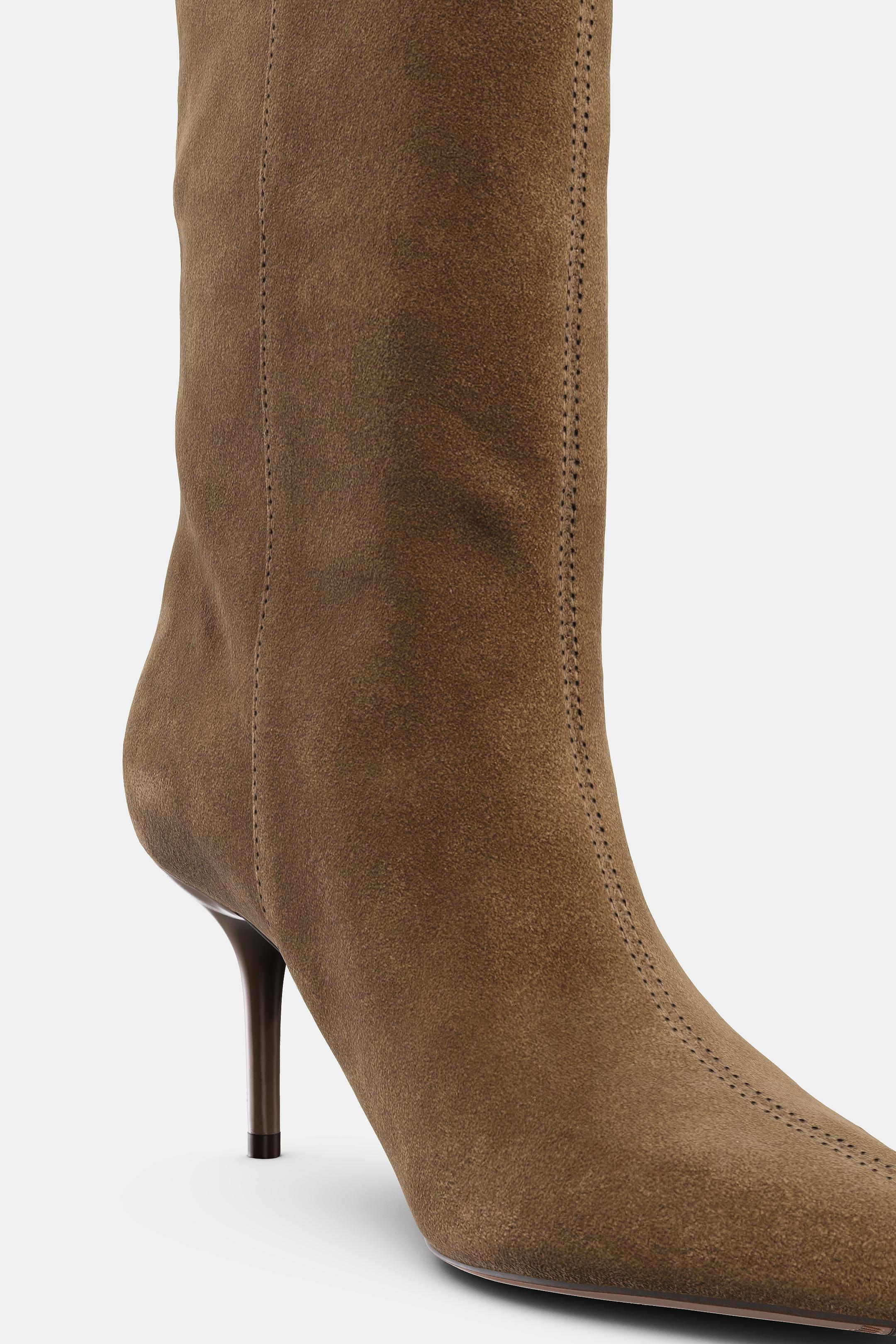 Zara SPLIT LEATHER STILETTO HEEL BOOTS - Taupe Gray