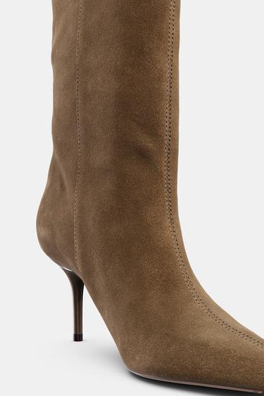 SPLIT SUEDE STILETTO HEEL BOOTS - Taupe Grey by Zara - Image 7