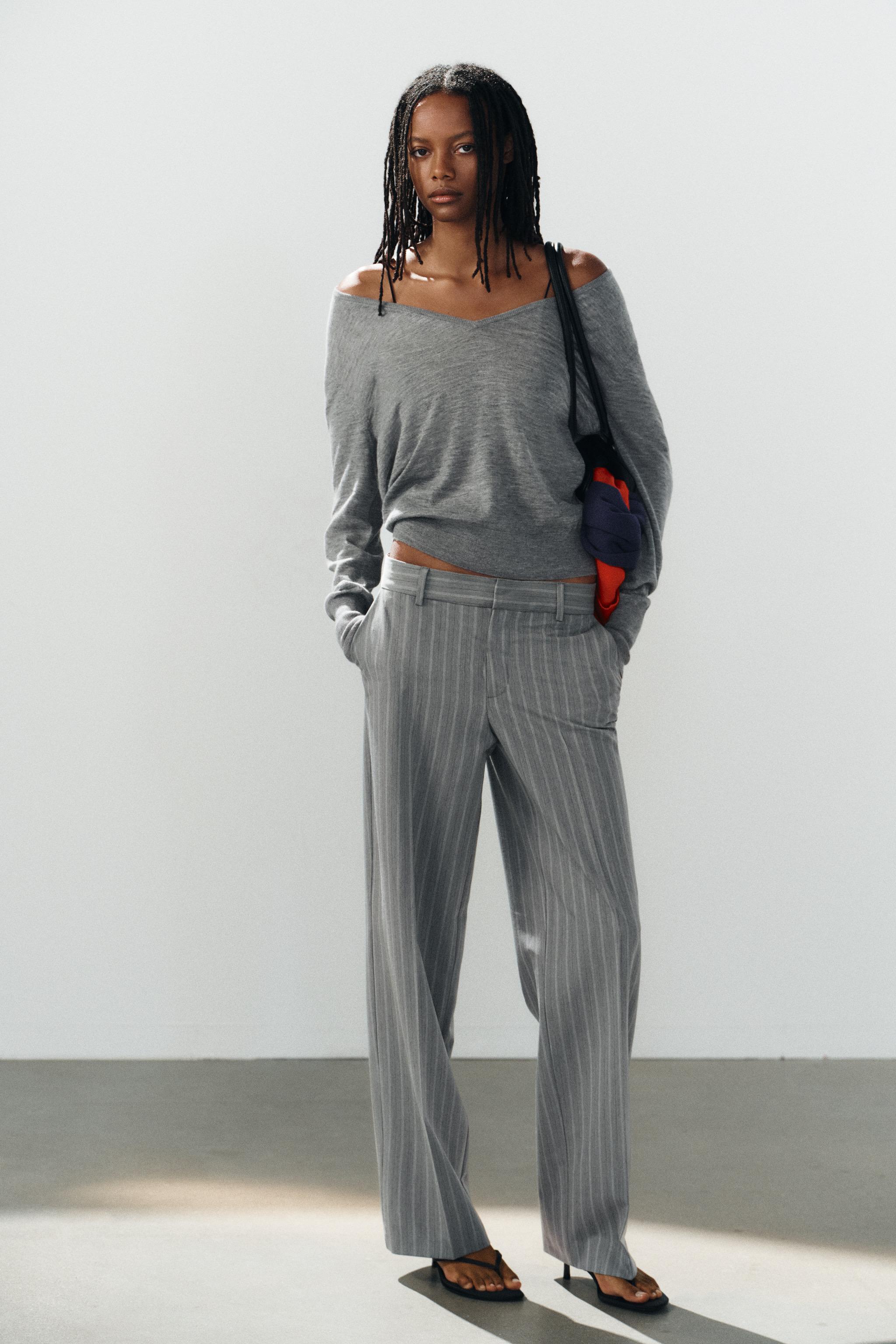 STRAIGHT-LEG LOW-RISE TROUSERS WITH CREASE — Maroon Grey