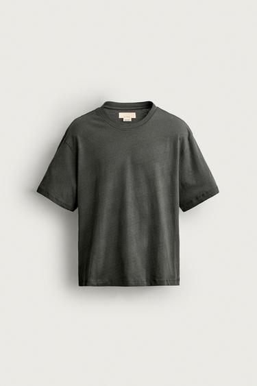 CAMISETA RELAXED FIT ALGODÓN - LINO - Gris oscuro de Zara