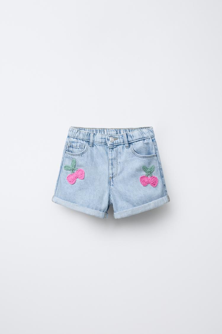 FRUIT CROCHET DENIM BERMUDA SHORTS Light blue ZARA New Zealand