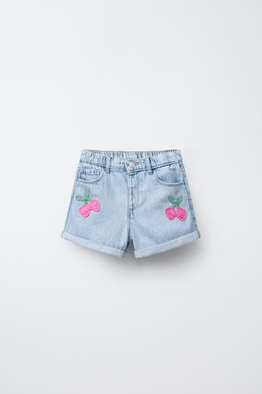 FRUIT CROCHET DENIM BERMUDA SHORTS - Light blue by Zara