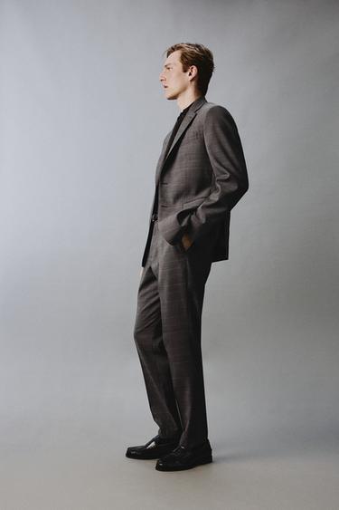 PANTALON DE COSTUME À CARREAUX 100 % LAINE - Marron de Zara - Image 3