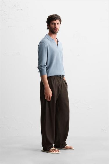 COTTON BLEND KNIT POLO SHIRT - Light blue by Zara - Image 3