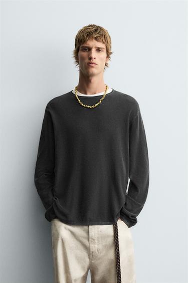 TEXTURED WASHED SWEATER - Faded black by Zara