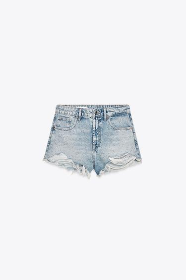 SHORTS DENIM TRF CURVED DE CINTURA ALTA - Azul-claro da Zara
