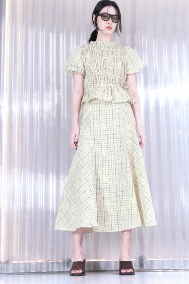 Zara 格紋刺繡飾蝴蝶結套裝裙 - 白色 / 黑色