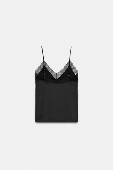 SATIN TOP WITH LACE - Black by Zara - Image 7