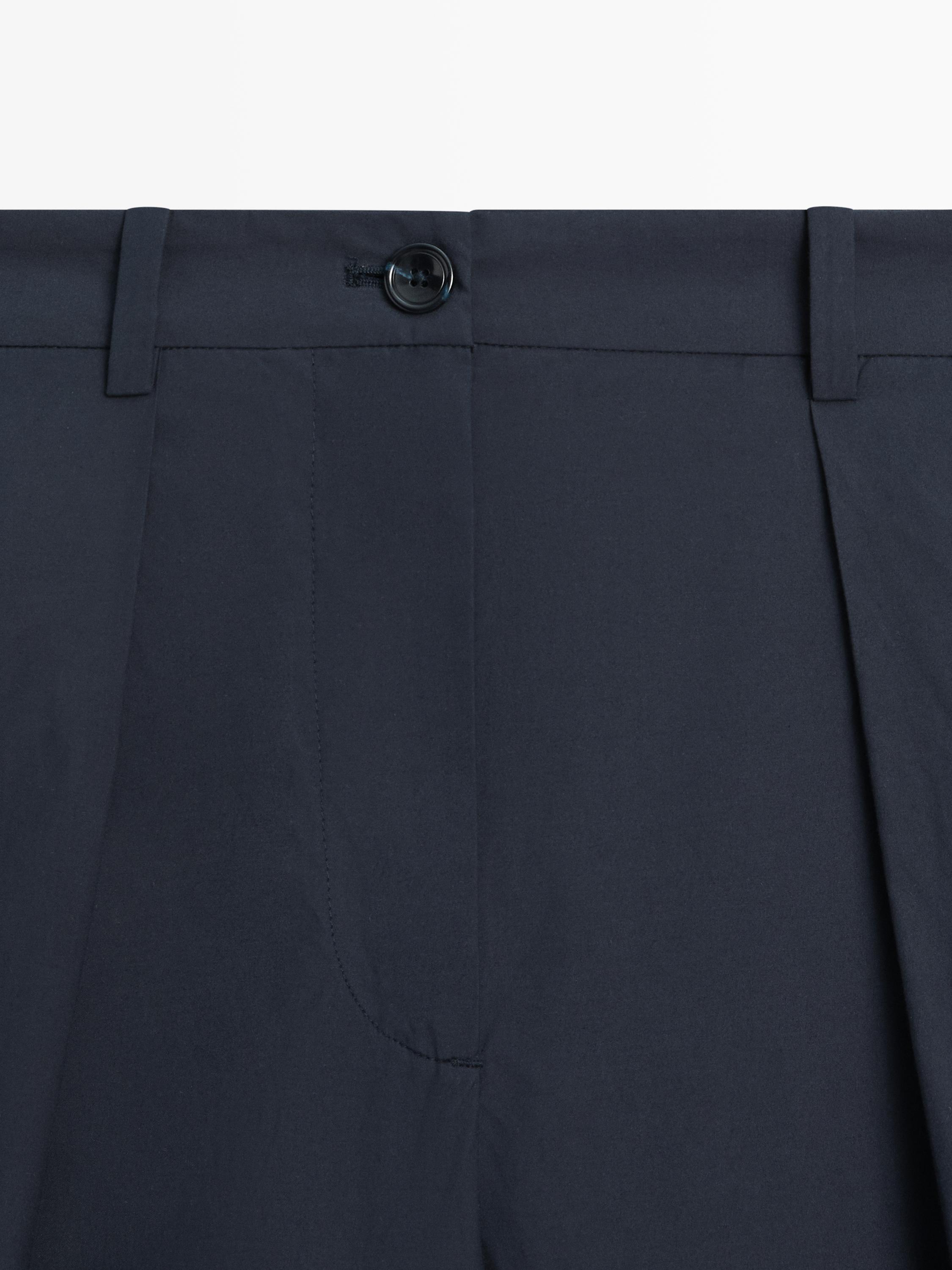 Cotton blend wide-leg trousers