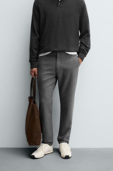 TEXTURED COMFORT TROUSERS - Mid-grey by Zara
