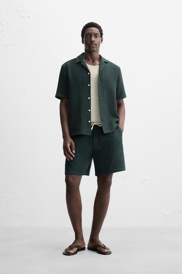 Zara RELAXED FIT TEXTURED SHIRT - Blue / Green - Image 0