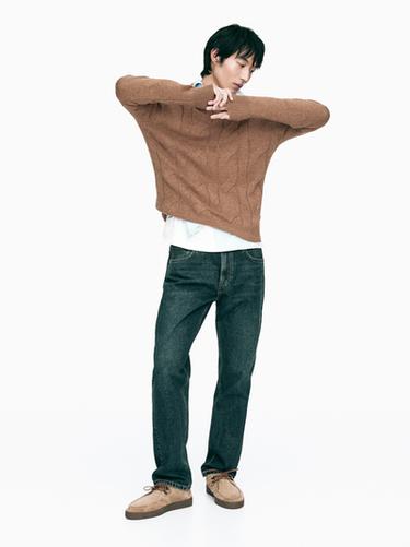 Chaussures en croûte de cuir doublées à bord mocassin - Marron sable de Zara