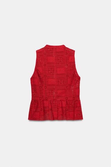 GUIPURE TOP WITH FIREMAN CLASP - Red by Zara - Image 6
