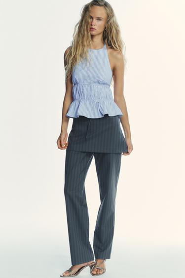 STRIPED POPLIN HALTER TOP - Blue by Zara
