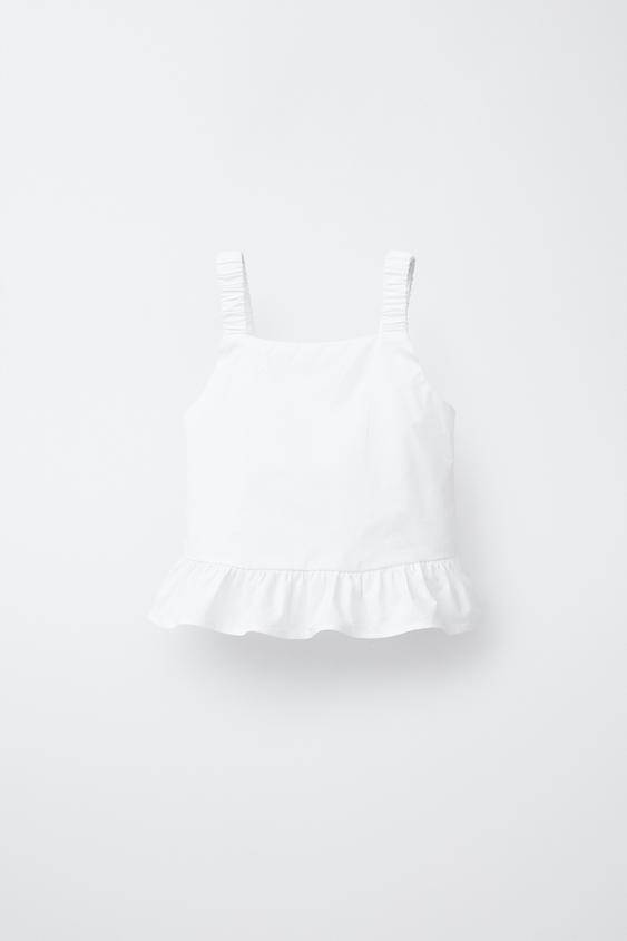 RUFFLE TRIM TOP - White | ZARA UAE - Dubai/Sharjah/Ajman/UAQ/Fujairah