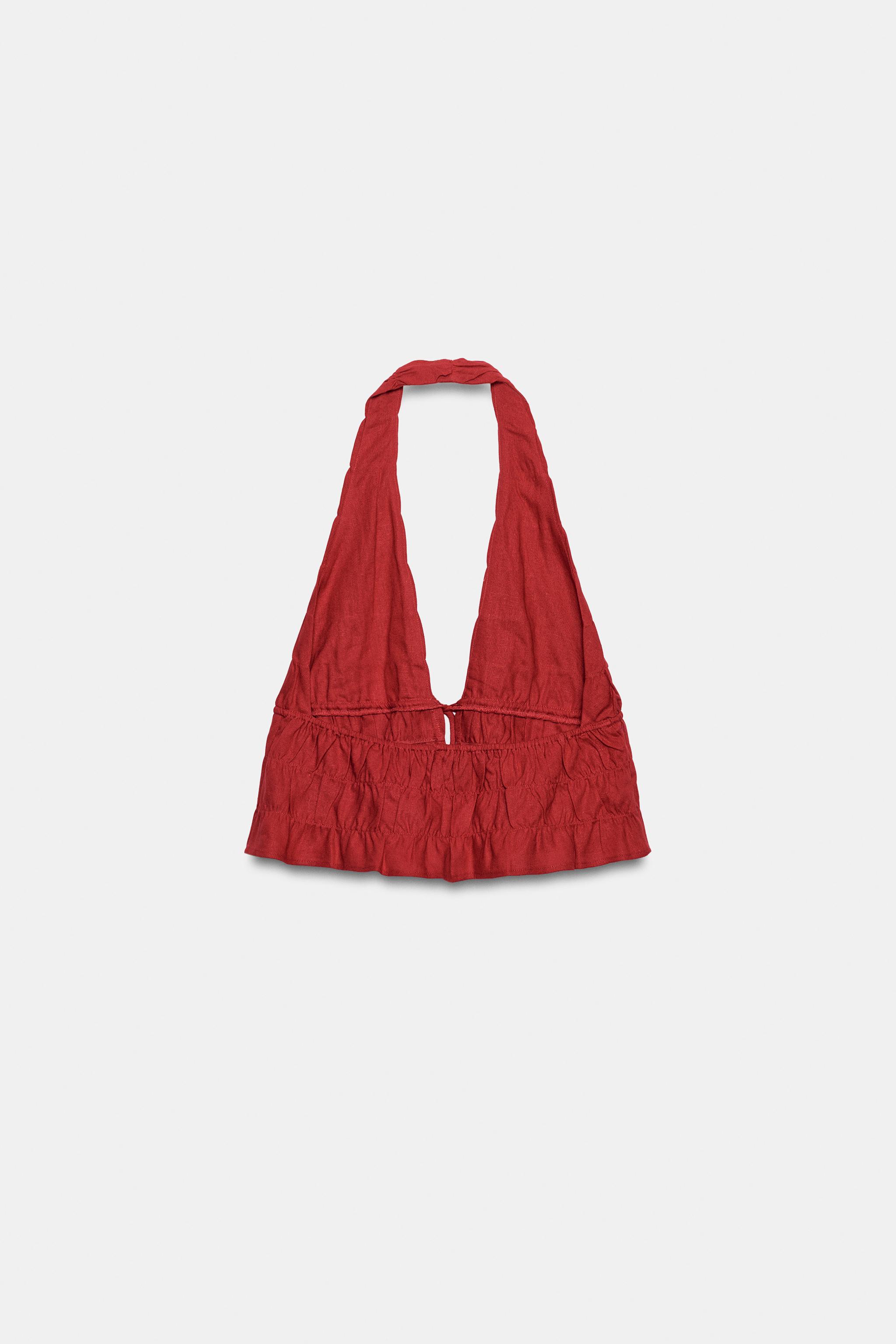 LINEN RUCHED HALTER TOP