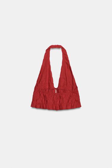 TOP HALTER PLISSÉ AVEC LIN - Grenat de Zara - Image 5