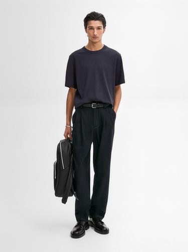 Zara Short sleeve cotton blend T-shirt - Navy blue
