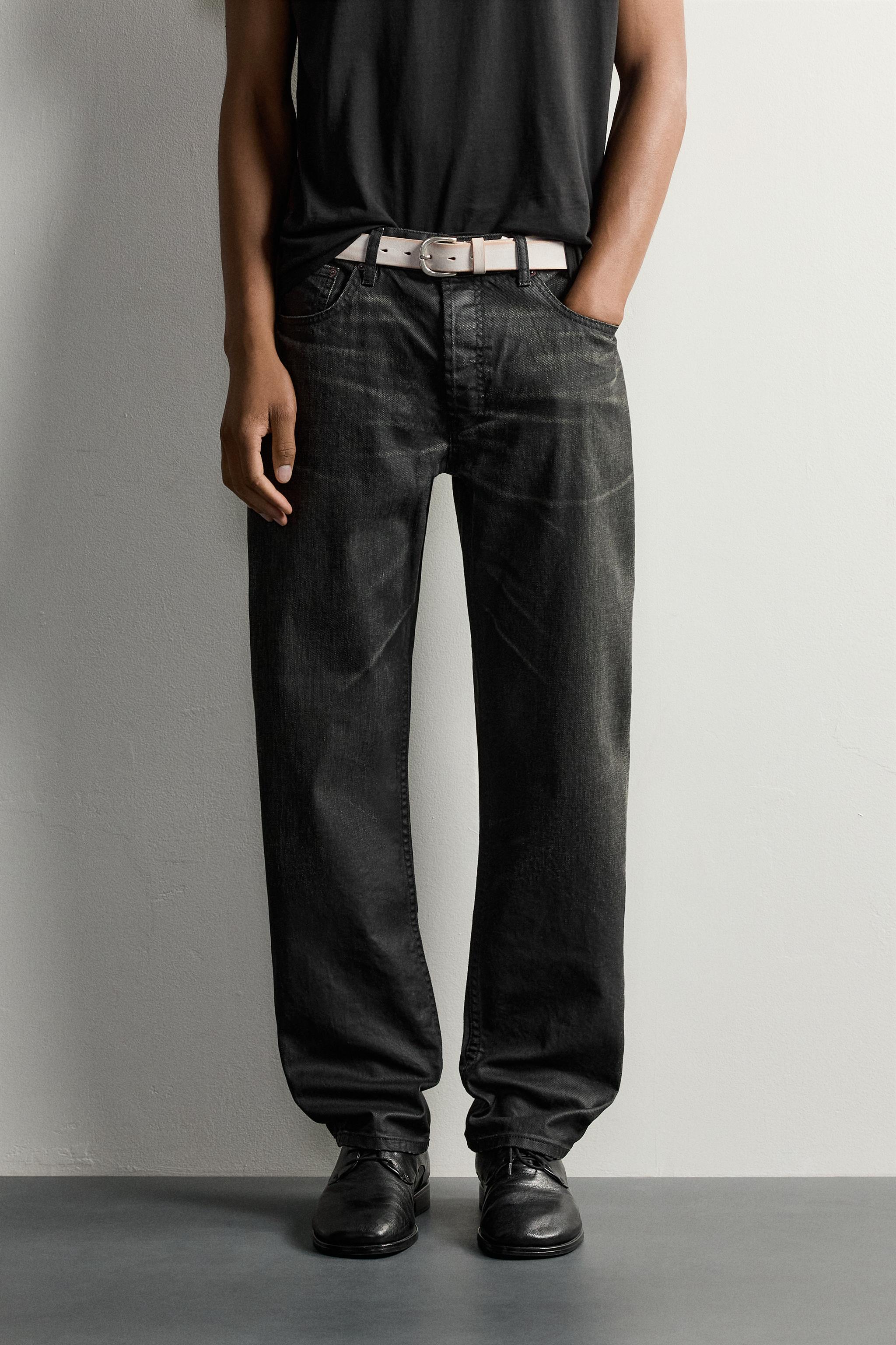 WAXED-EFFECT STRAIGHT-FIT JEANS