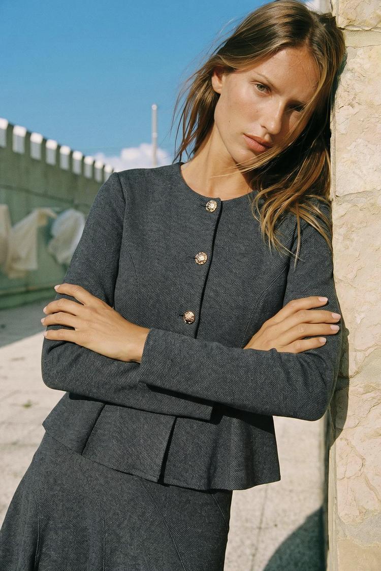 SOFT BUTTONED CARDIGAN — Gray marl