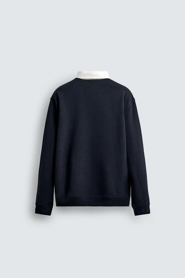 SWEAT POLO COL CONTRASTÉ - Bleu marine de Zara - Image 7