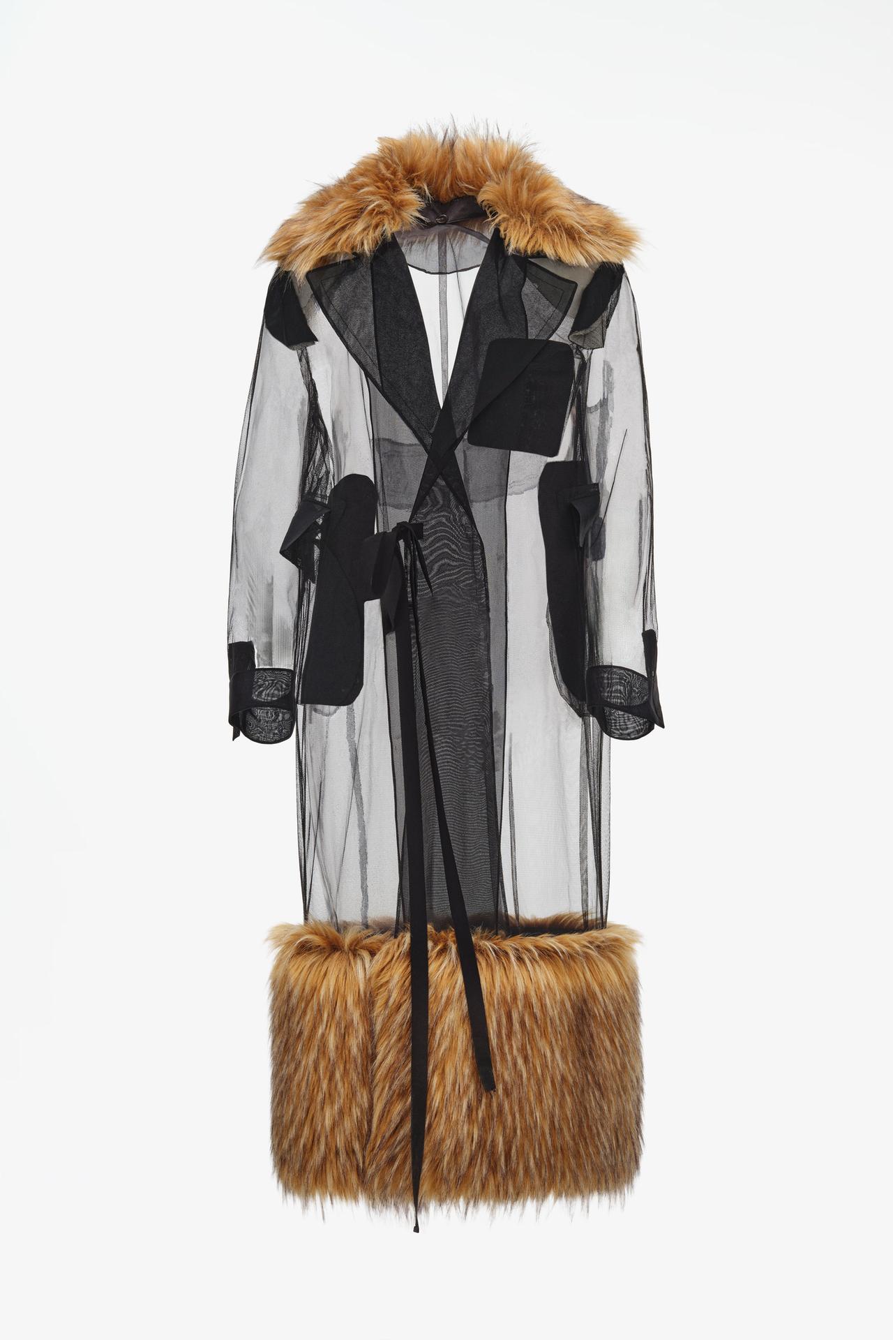 LIMITED EDITION COMBINED TULLE COAT WITH FAUX FUR — Black