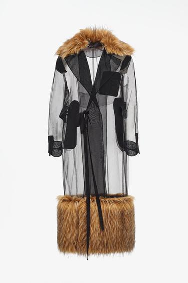 LIMITED EDITION COMBINED TULLE COAT WITH FAUX FUR — Black 1