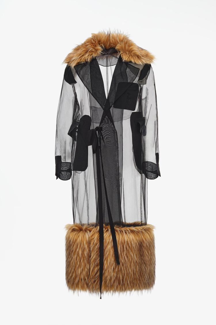 LIMITED EDITION COMBINED TULLE COAT WITH FAUX FUR — Black