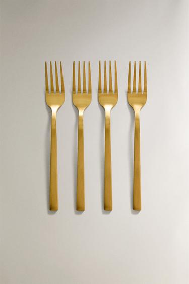 Zara PACK OF GOLDEN STEEL BRUNCH DESSERT FORKS (PACK OF 4) - 金色