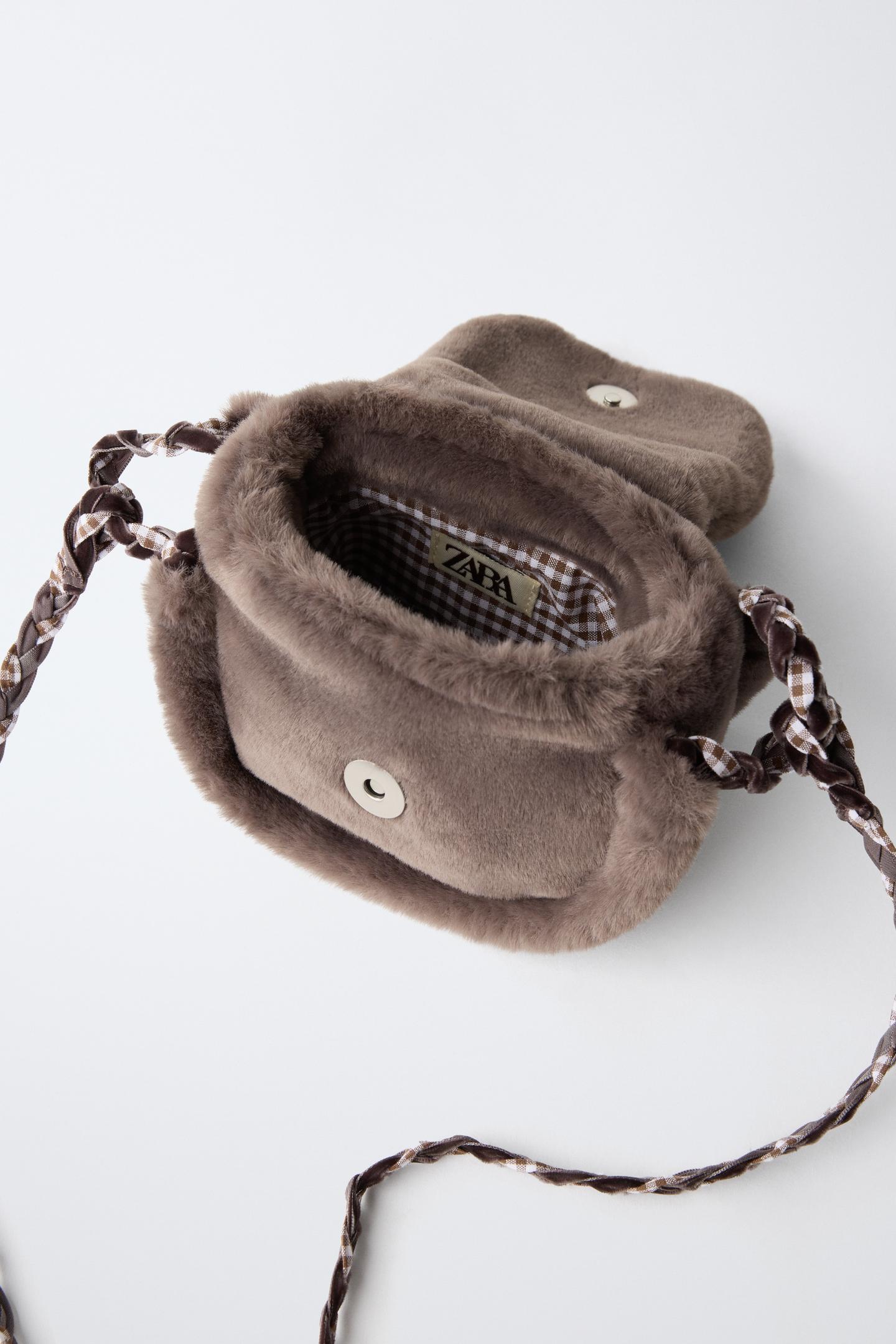 Детская сумка Zara Fur Bow Crossbody, цвет: Серый — фото 4
