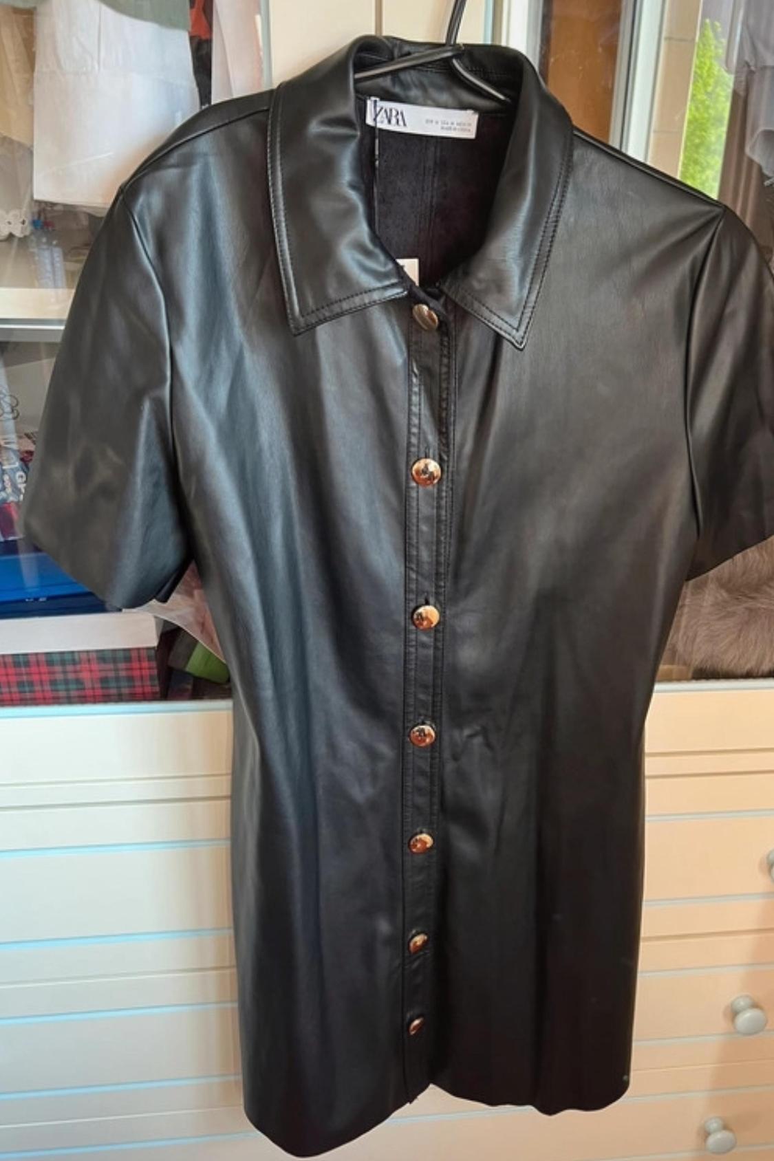 BUTTONED FAUX LEATHER DRESS