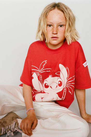 Zara LILO & STITCH © DISNEY TEXTURED T-SHIRT - Red