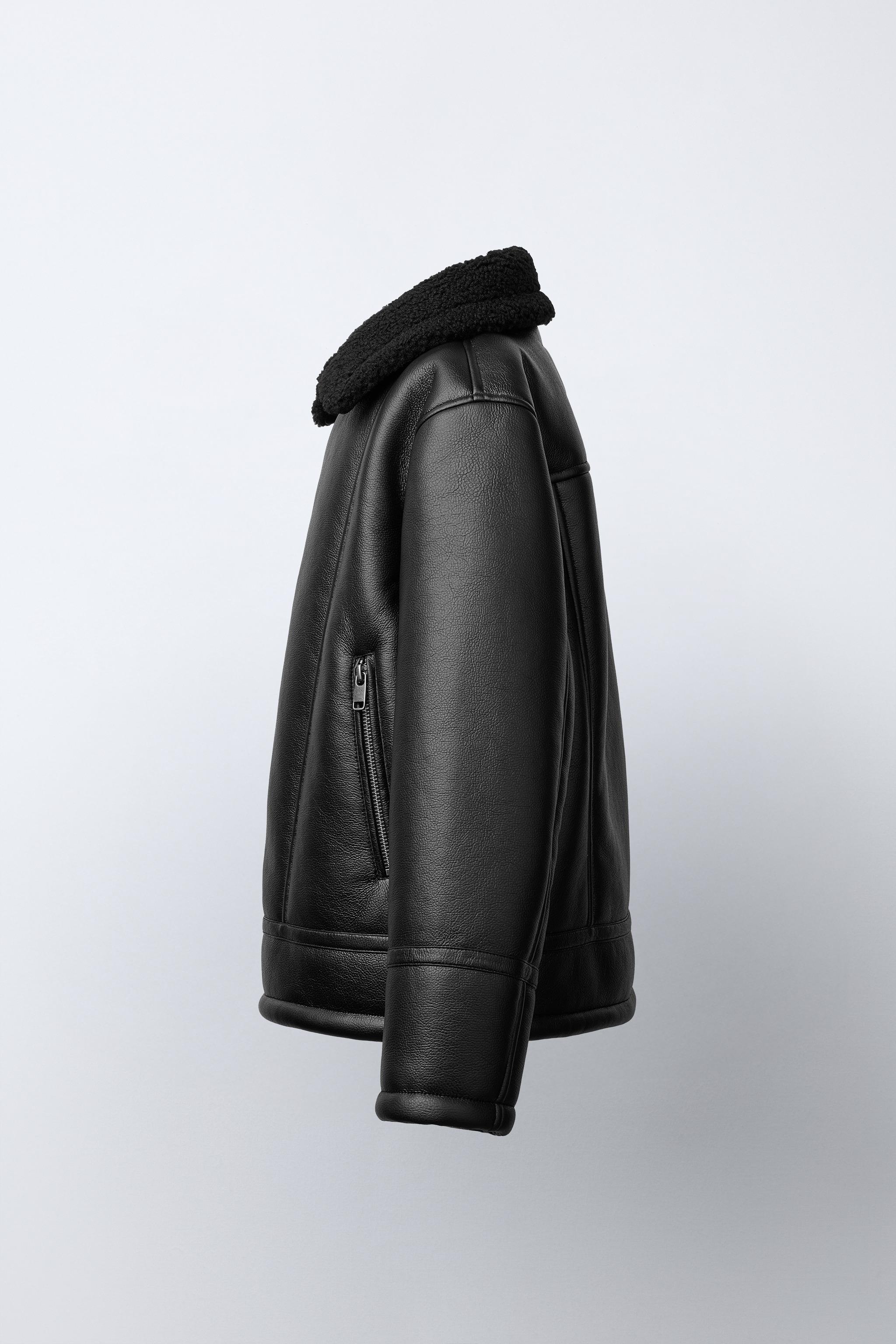 フェイクシープスキンダブルフェイスジャケット - ブラック | ZARA