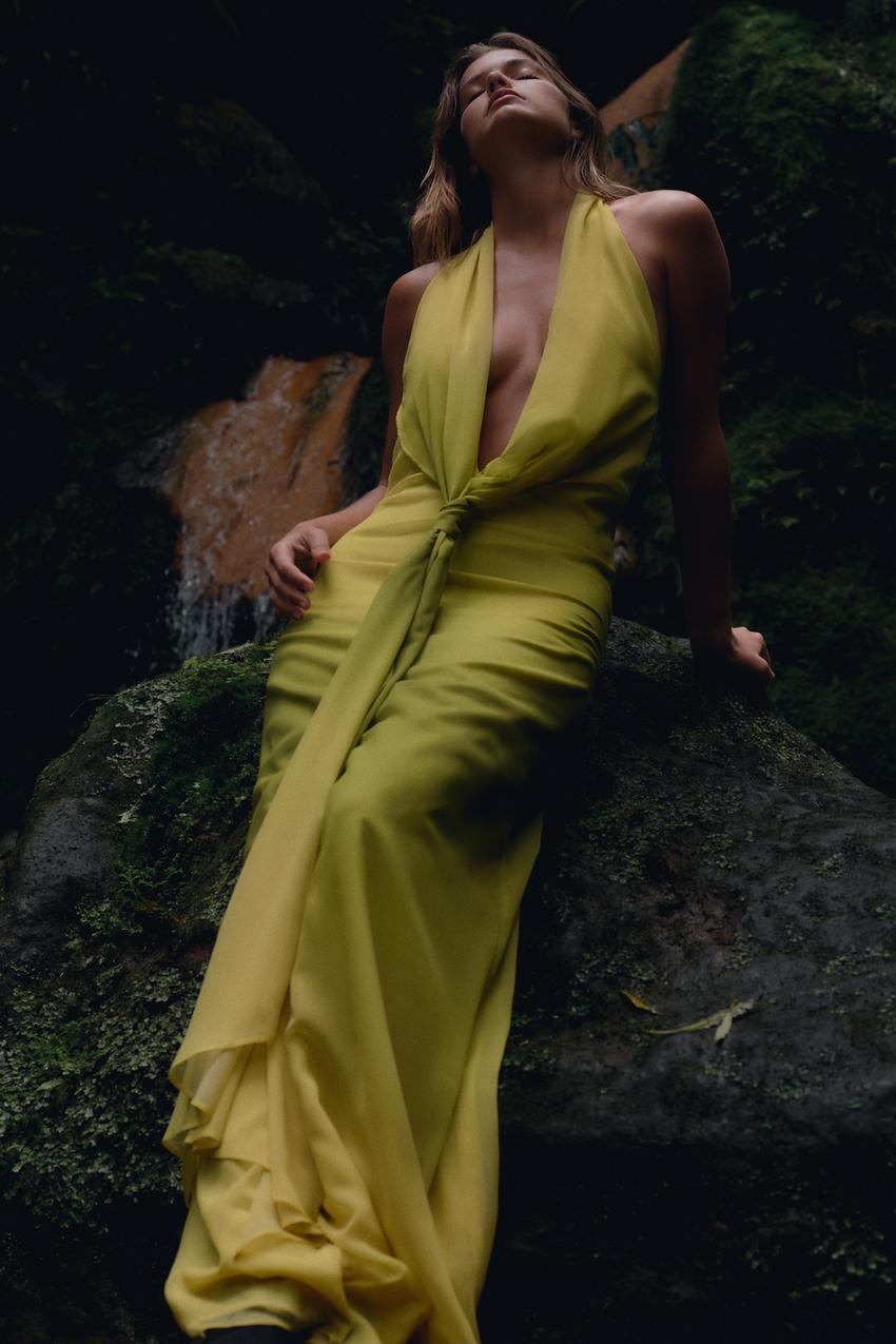 LONG DRESS WITH SCARF DETAIL - Greens | ZARA New Zealand