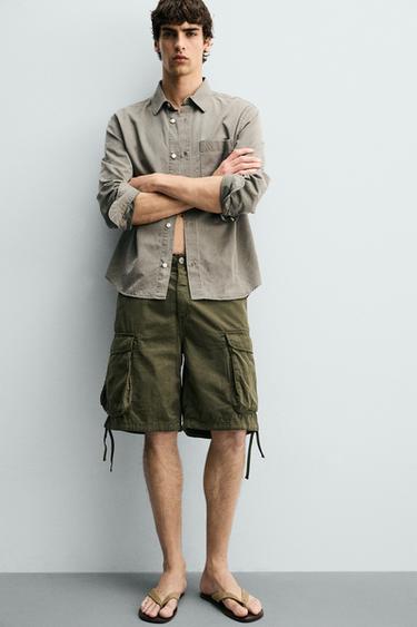 RELAXED FIT TEXTURED CARGO BERMUDA SHORTS - Khaki by Zara - Image 5