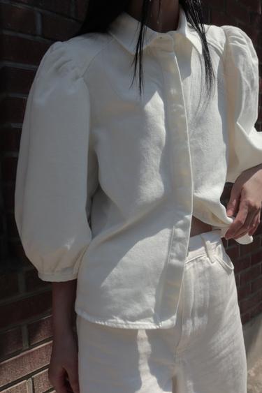ZW COLLECTION 데님 블라우스 - Zara 스크래치 화이트