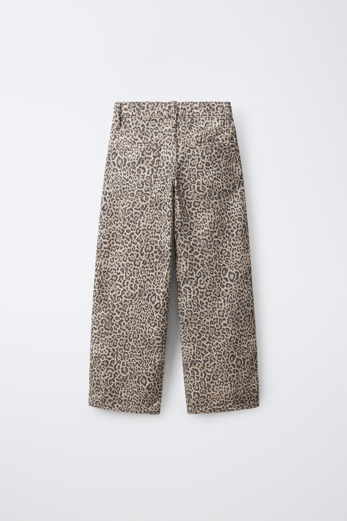 Детские джинсы Zara Animal Print Wide-Leg, цвет: Коричневый — фото 2