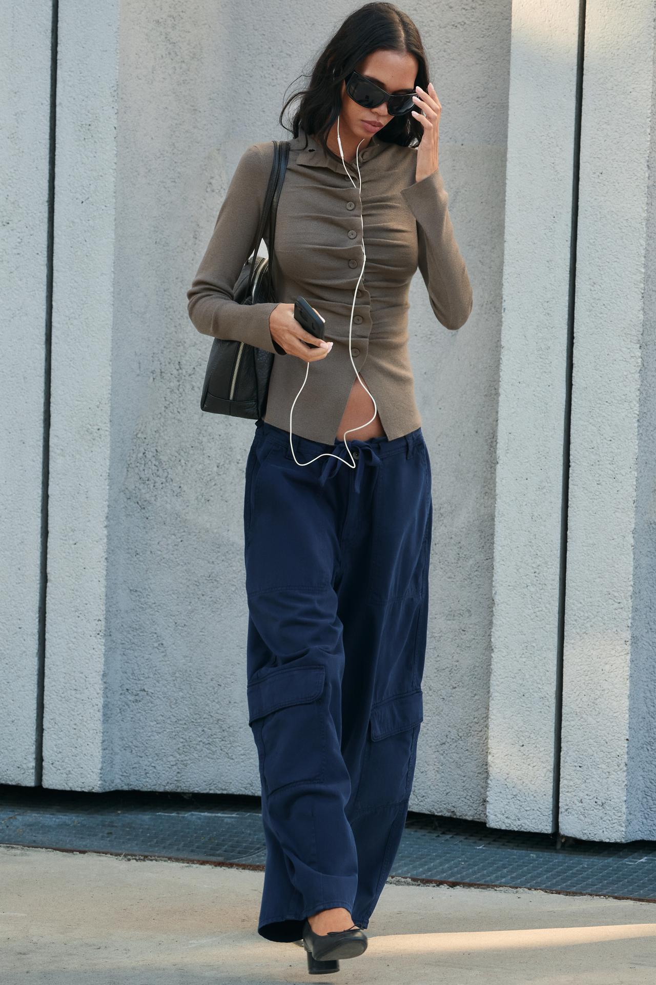 DRAPED KNIT TOP — Stone marl